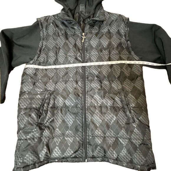 Avirex Men's Puffer Coat- Argyle torso with layered look sleeves/ Hood Black 4XL - Picture 3 of 15